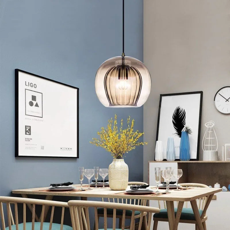 Modern Glass Pendant Light LED Hanging Lamp for Dining Room Living Room Coffee Shape Home Indoor Decors Lighting Fixtures