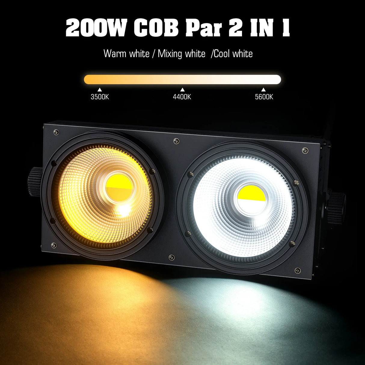 4-Pack 200W COB LED Par Light (2x100W 2-Eye Blinder) - 2-in-1 Cool & Warm White DMX Stage Lighting for Party, Bar & DJ Events