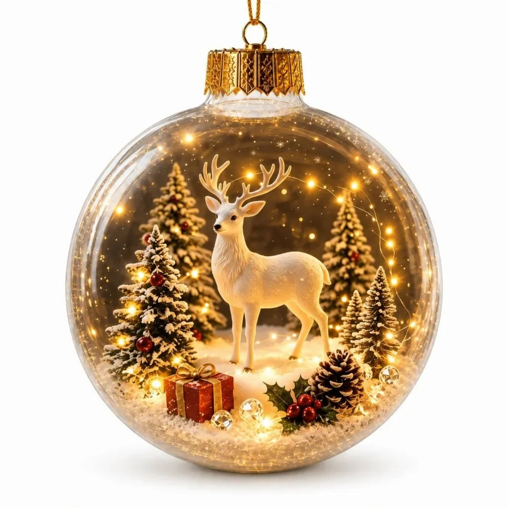 1pc 8CM Size Acrylic Material Christmas Ball Ornament Transparent Design with Light Santa Claus Pendant Hanging Christmas Decor