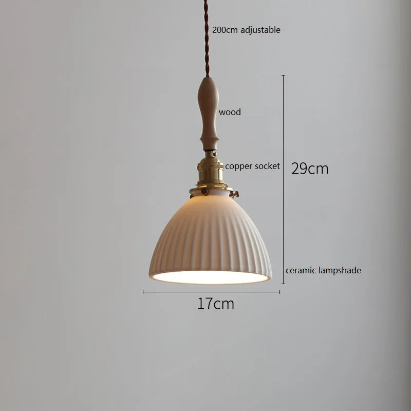 Butterfly Ceramic LED Pendant Lamp Beside Wooden Handle Copper Socket Home Decors Bedroom Dining Living Room Light Hang lamp