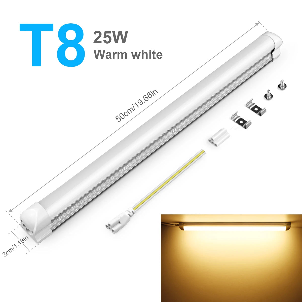 50cm T5/T8 LED Tube Light Bar (15W/25W) - 3000K/4000K/6500K Ceiling Lamp & Fluorescent Tube Replacement for School & Office