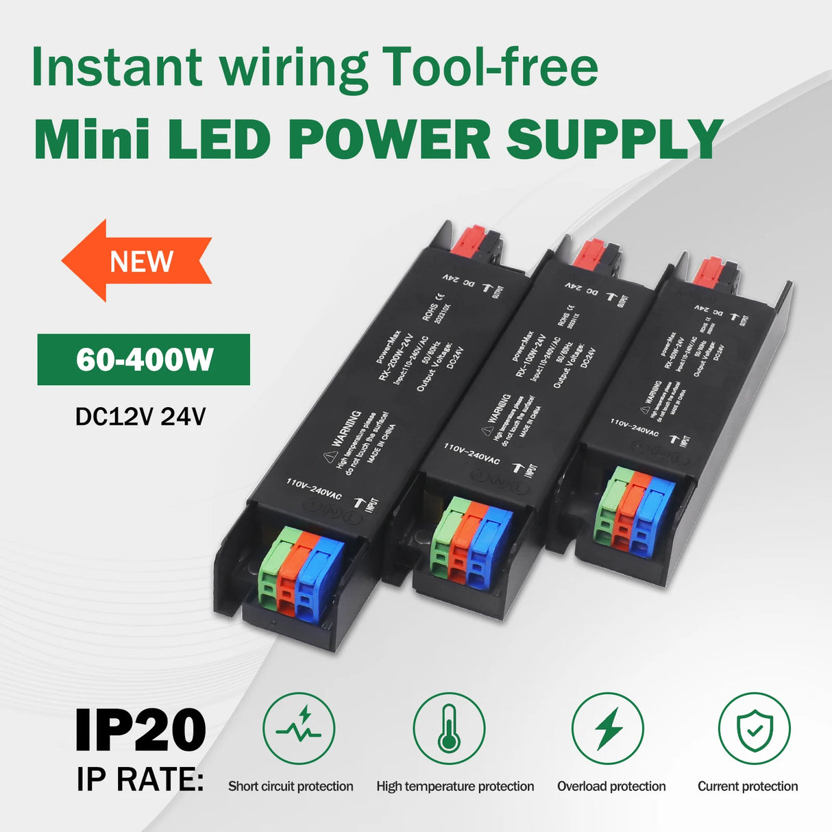 Ultra-Thin LED Power Supply - 12V / 24V DC Lighting Transformer (60W-400W)