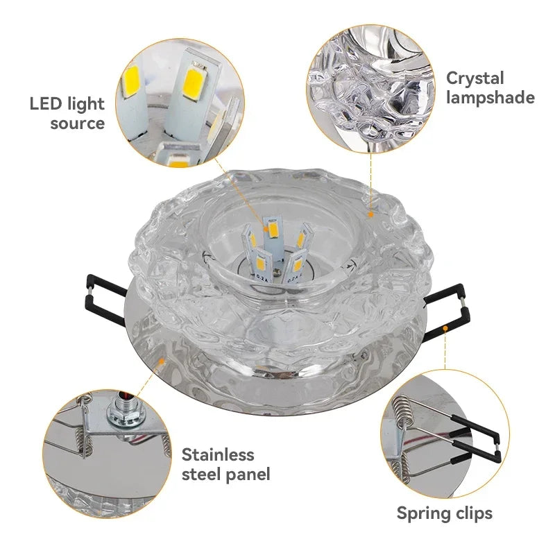 LED Crystal Embedded Ceiling Light for Home Living Room Corridor Decorative Ceiling Lamp Porch Balcony Indoor Lighting