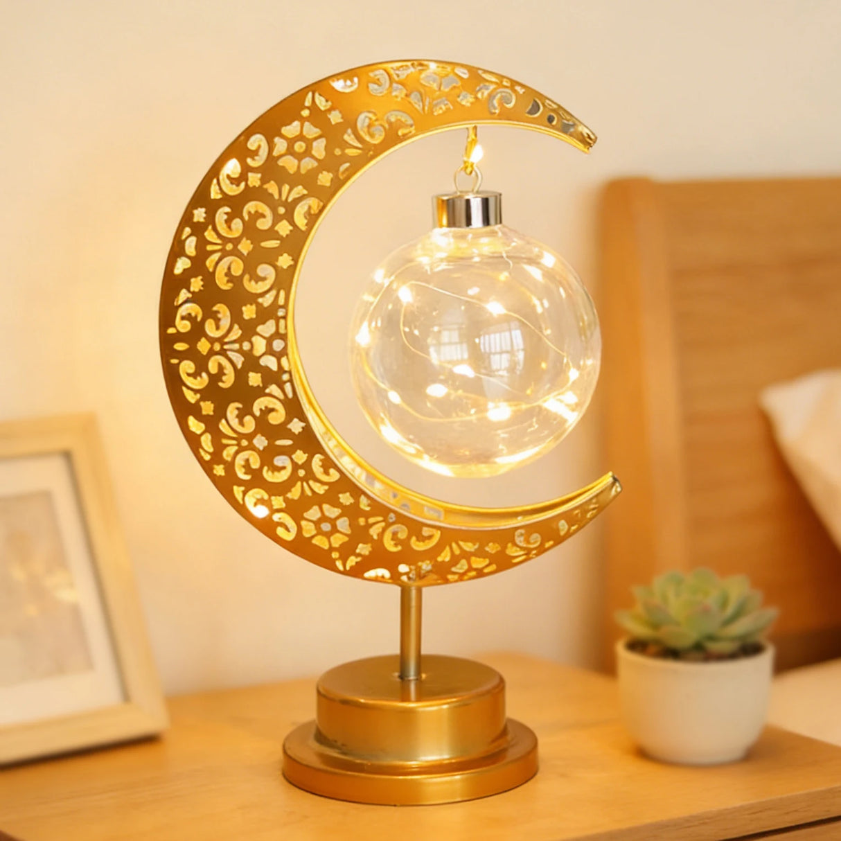 Eid Mubarak Moon LED Desk Lamp, Dimmable Warm Night Light for Bedroom, Ramadan, Gift, Decor