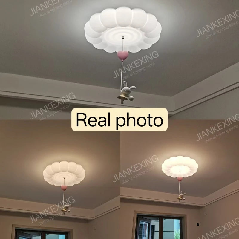LED Bubble Cloud Rabbit Light Children's Room Ceiling Lights Cream Style Warm Baby Room Nursery Boy Girl Bedroom Ceiling Lamps