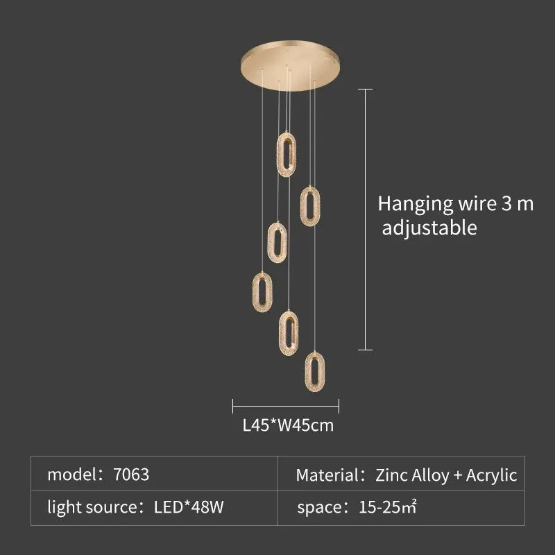 Modern Rings LED Chandeliers For Staircase Luxury Long Hanging pendant Lamps Gold Creative Indoor Attic Lighting Lustre Fixtures