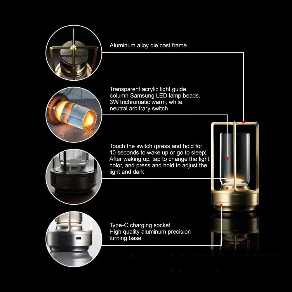 LED Cordless Table Lamp industrial style Metal Desk Lamps Outdoor Camping Atmosphere Light Restaurant Creative Night Lights