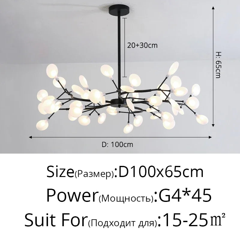 Modern Firefly LED Chandelier Black Gold for Living Room Bedroom Hall Home Decor Indoor Lighting Minimalist Ceiling Pendant Lamp