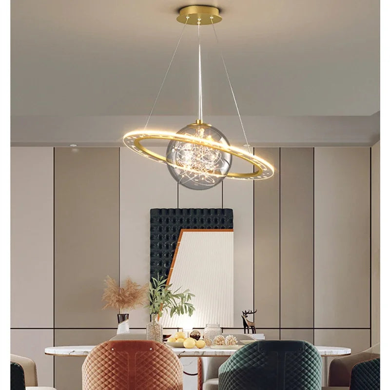 Modern LED Acrylic Planet Pendant Light Children Room Space Star Chandeliers Living Bedroom Kitchen Indoor Hanging Lighting