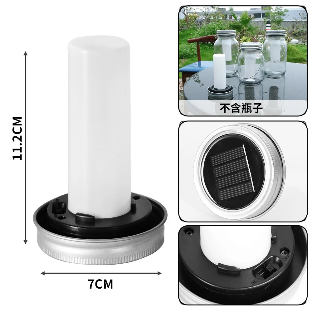 2/4/8/12PCS Solar LED Mason Jar Lit Light Flame Warm LED Garden Outdoor Solar Bottle Lamp Candle Lantern Christmas Decoration