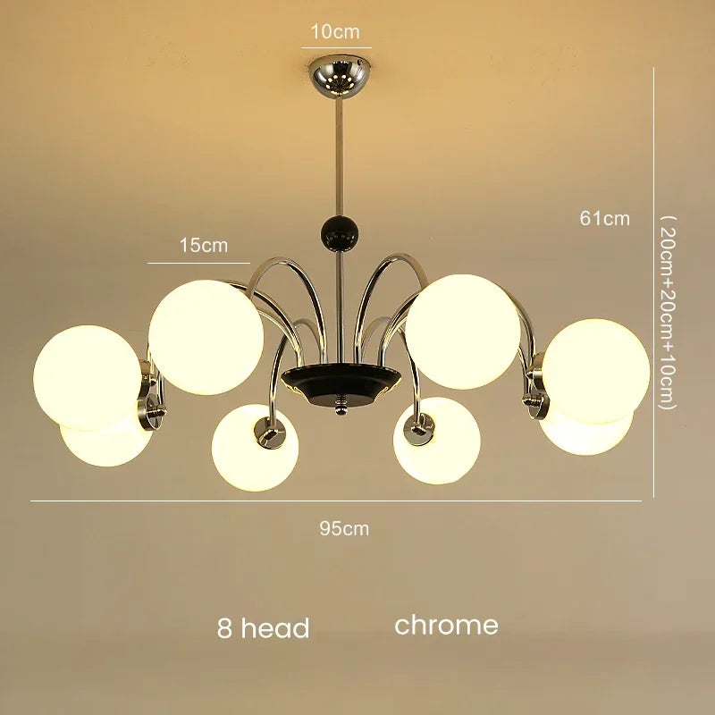 Mid-Century Retro Chandelier French Glass Ball Pengdant Lamp Bauhaus Gold/Chrome Luxury Living Room Bedroom Study Light