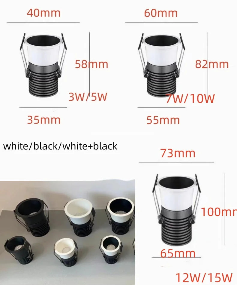 Mini Anti-Glare LED Spotlight - 35mm & 55mm Dimmable COB Ceiling Light