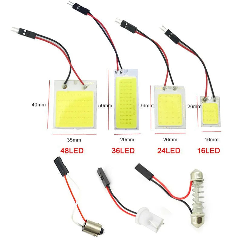6000K Super White COB LED Interior Light Panel (16/24/36/48 Chips) - High-Brightness Car Dome Ceiling Lamp (1/2/10 Pcs)
