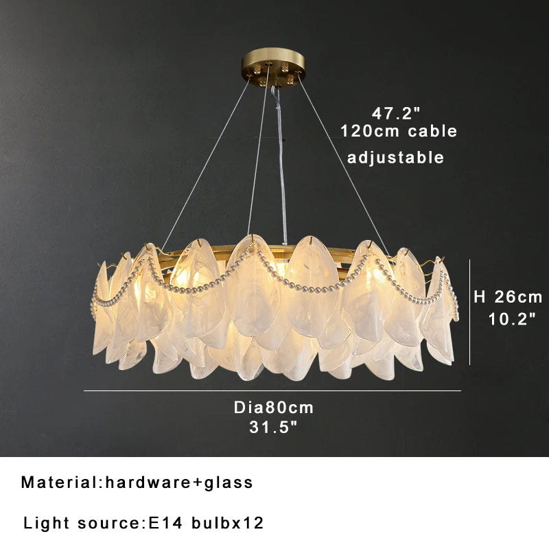 Luxury Glass Chandelier with Pearl Accents - Modern Ceiling Pendant Light Fixture for Living Room, Dining Room & Bedroom