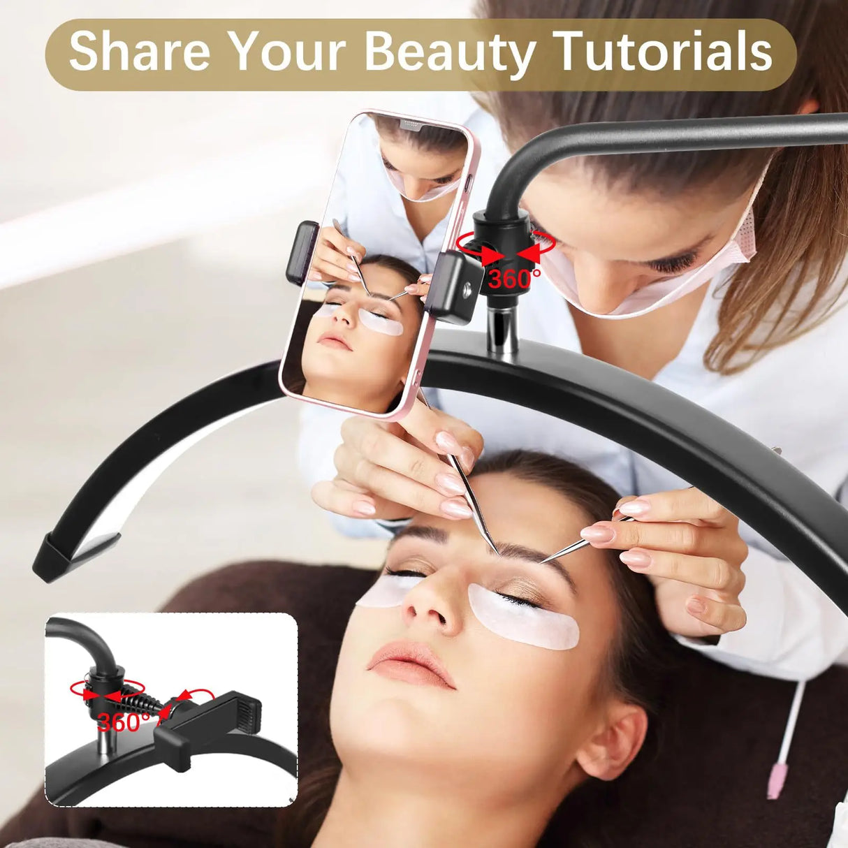 Half Moon Floor Standing Fill Light - 40W Dimmable LED Lash Light for Beauty Salons
