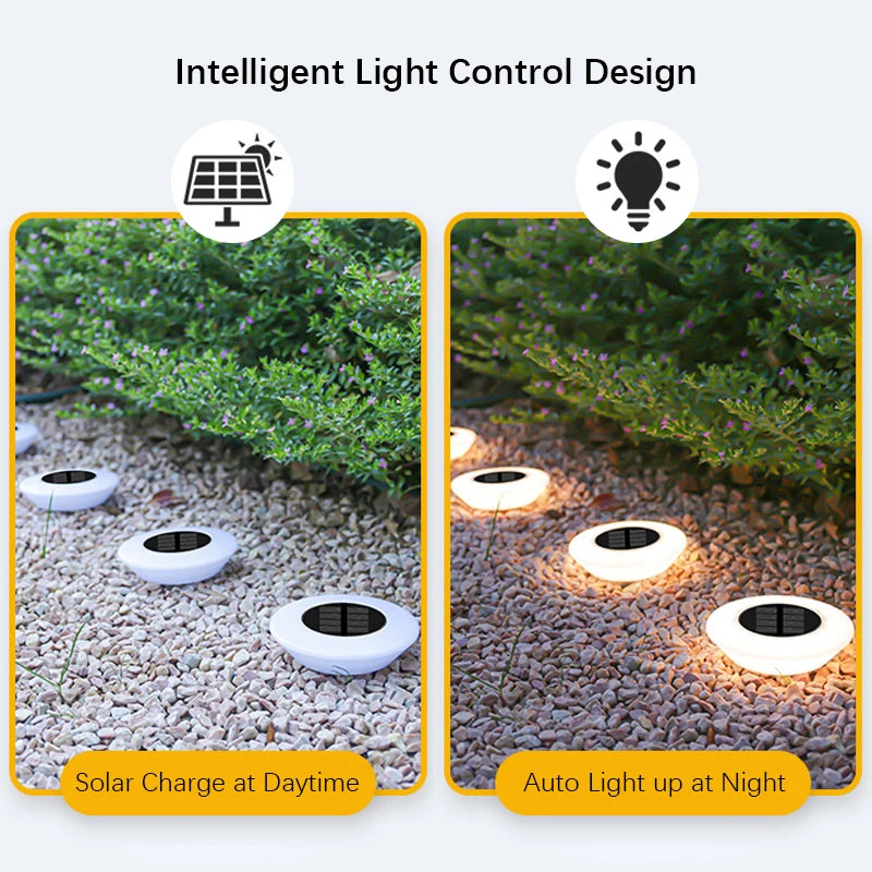 14 LED Solar Ground Lights - Waterproof Outdoor Disk Lights for Garden & Pathway
