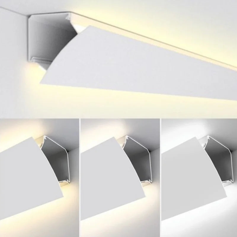 0.5/1M Ceiling Led Aluminum Profile Surface Mount Wall Top Corner Decor Double Eyelid Gypsum Lamp Suspended Glowing Linear Light