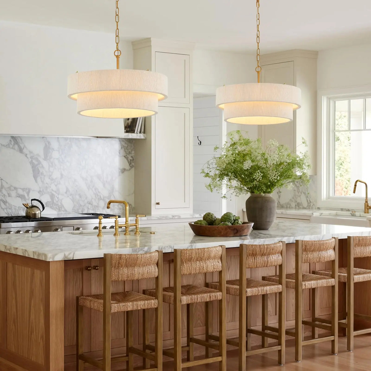 Hand Woven Cotton and Hemp Rope Chandelier Pendant Light Adjustable Pendant Light for Kitchen Island Dining Living Room Lamp