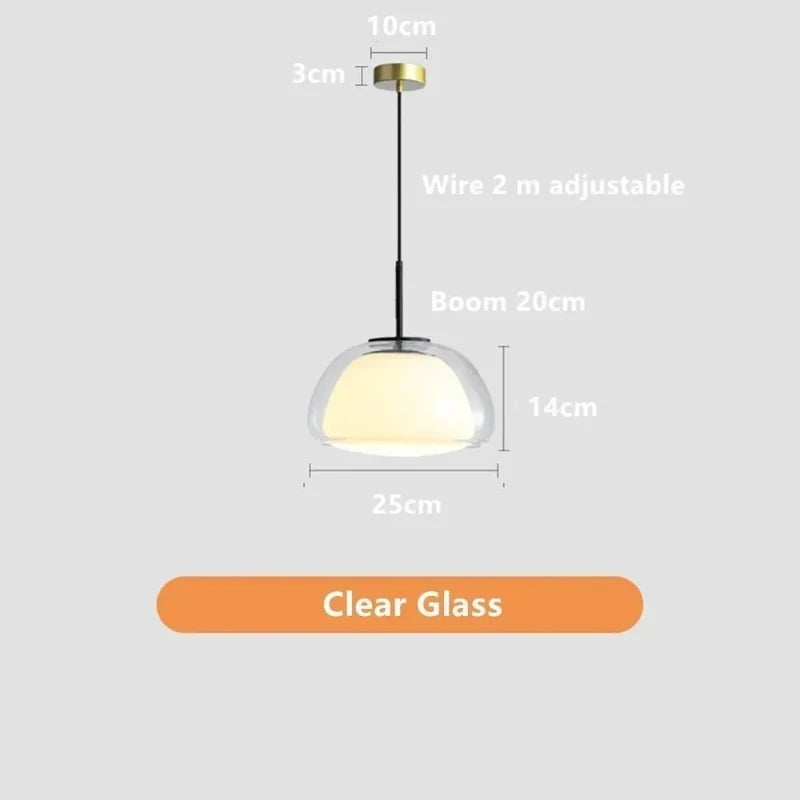 Creative Jelly Pendant Light Nordic Design Restaurant Kitchen Light Transparent and Milk White Double Layer Glass Chandelier