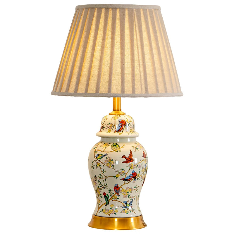 Magpie Chinese Flower And Bird Ceramic Table Lamp Living Room Bedroom Study Lamp Modern Retro Warm Table Lamp Bedside Lamp