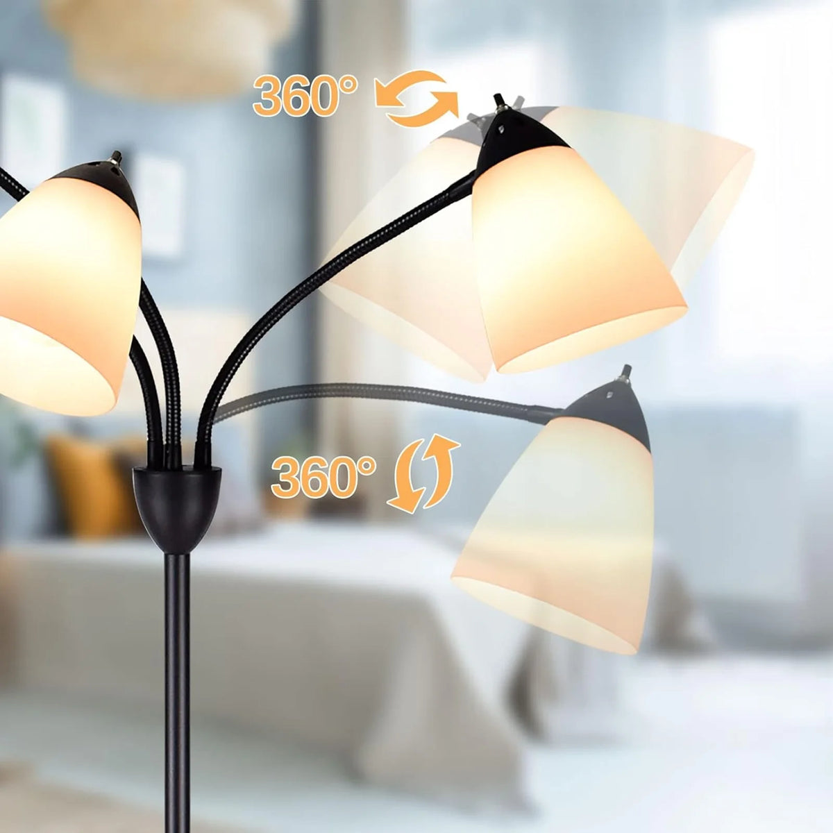 Modern Reading Floor Lamp, 3-Light Floor Lamp Black with Reading Lamp, Adjustable Flexible Tree Standing Lamp for Bedroom Study Room Office, Modern Multi Head Reading Floor Lights, E26 Base