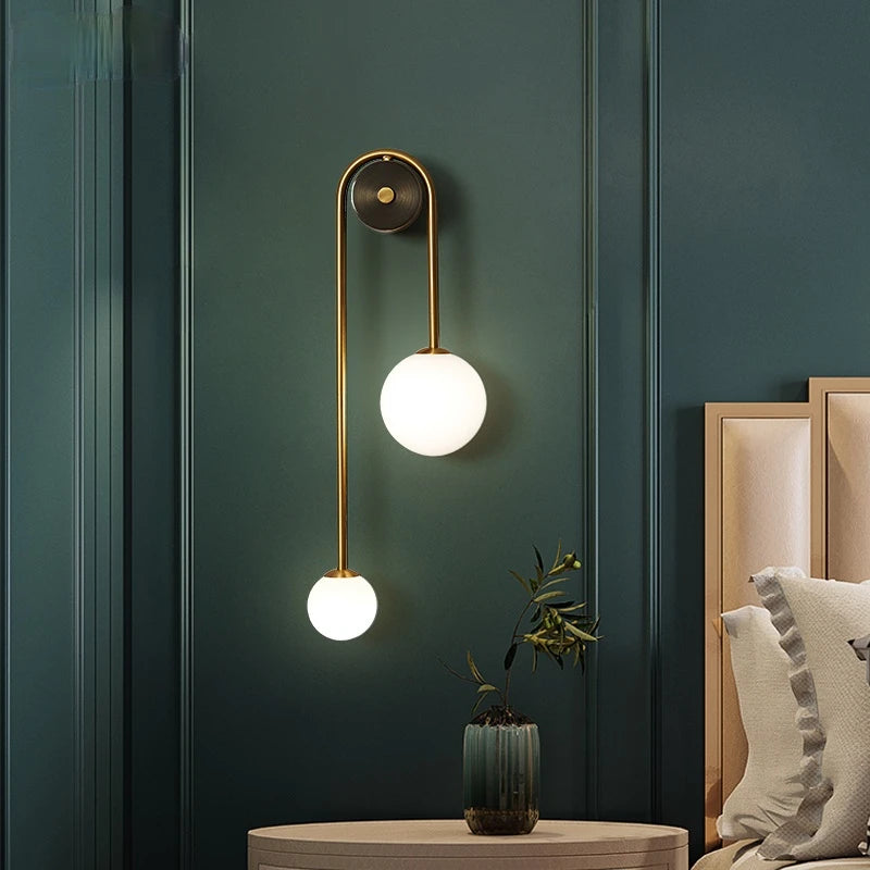 Modern Gold Glass Globe Wall Sconce - Elegant LED Lamp for Bedroom & Living Room