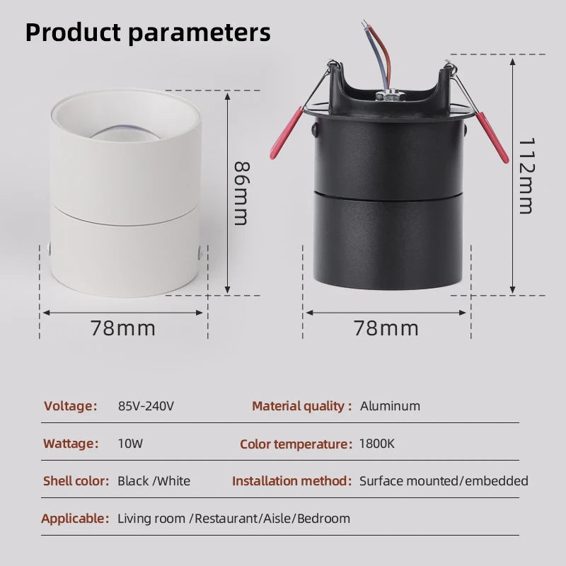 Led downlight AC 110V-220V COB Sunset Spotlight Surface recessed Ceiling Lamp for Home Decors Living Room Hallway