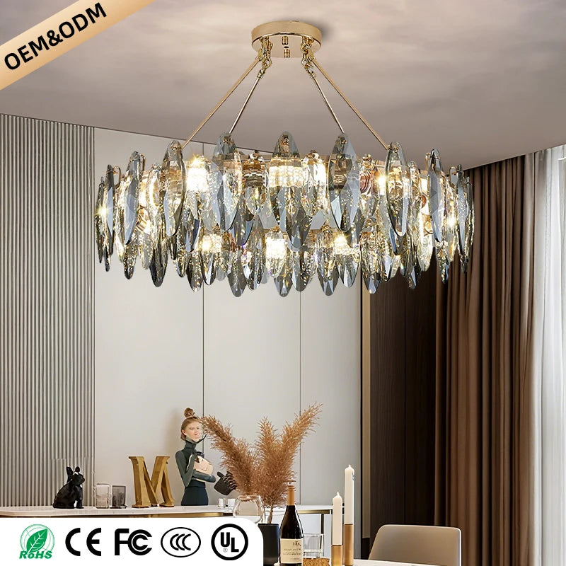 Luxury Crystal Chandelier Living Room High Ceiling Pendant Light Dining Room Hanging Lighting Fixtures Lustre