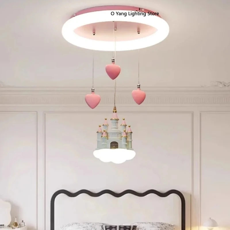 Chandelier Girl Bedroom Light Creative Cartoon Pink Girl Heart Castle Love Light Girl Princess Room Light Remote Control