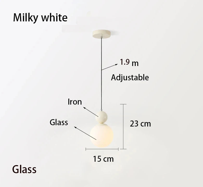 Modern Color Round Ball Long-Line Bedroom Single-Head Pendant Lamp With Glass And Injection-Molded Cover For Dining Room E27