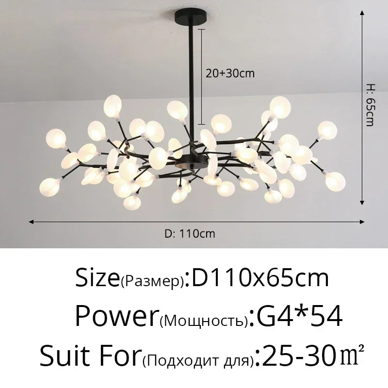 Modern Firefly LED Chandelier Black Gold for Living Room Bedroom Hall Home Decor Indoor Lighting Minimalist Ceiling Pendant Lamp