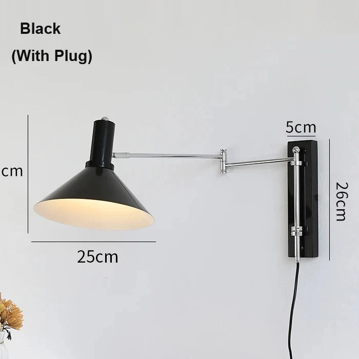 Extendable Foldable Bauhaus Bedside Lamp - Adjustable Swing Arm Plug-In LED Wall Light