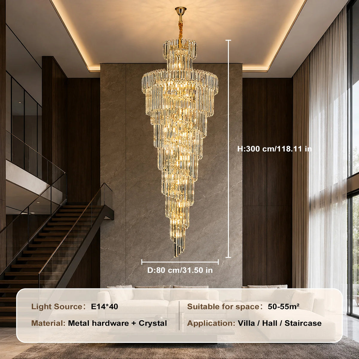 Luxury Crystal Chandelier Light - Grand Pendant Lamp Fixture for Villa Foyer, Hotel Lobby, Living Room & Staircase