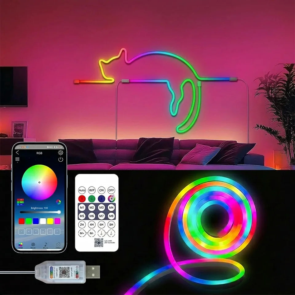 5V USB RGBIC Neon LED Light Strip - 1m-10m Flexible Waterproof Smart Dreamcolor Ribbon