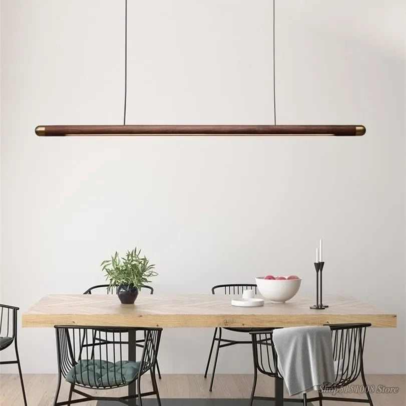 Black Walnut Pendant Lights Dining Tablesimple Strip Wood Hanging Lamps Kitchen fixture Home Decor Chandelier indoor lighting