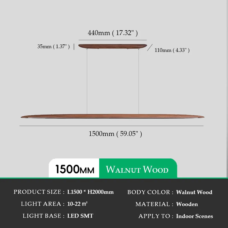 Walnut Wood Linear LED Pendant Light Fixture Dinning Room Light Island Lights for Dining Room Kitchen Island Pool Table