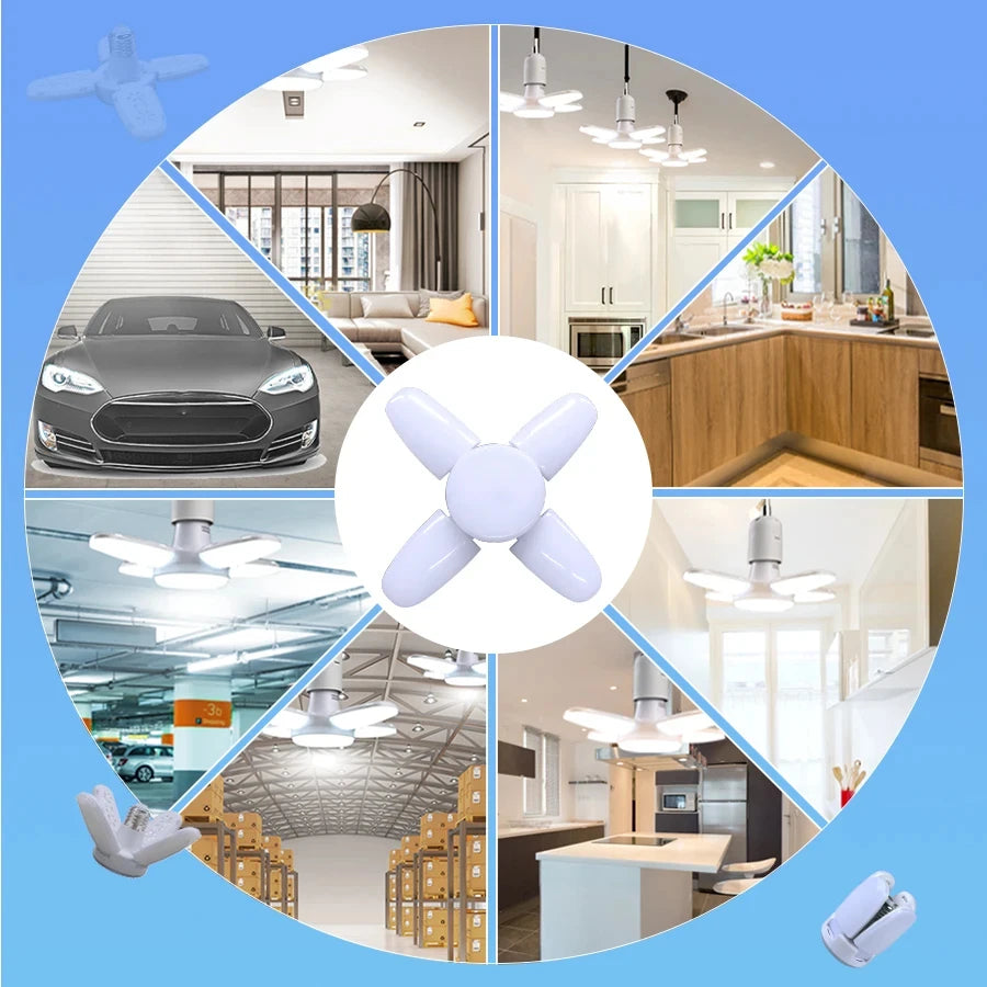 28W Fan Shape LED Bulb E27 LED Lamp Foldable 220V 110V Light Bulbs For Home Living Room Warehouse Garage Ceiling Light