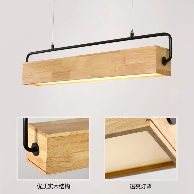 High-end Simple Nordic Style Wooden LED Pendant Light with Metal Pole for Indoor Lighting Decoration in Restaurants Cafes Bright