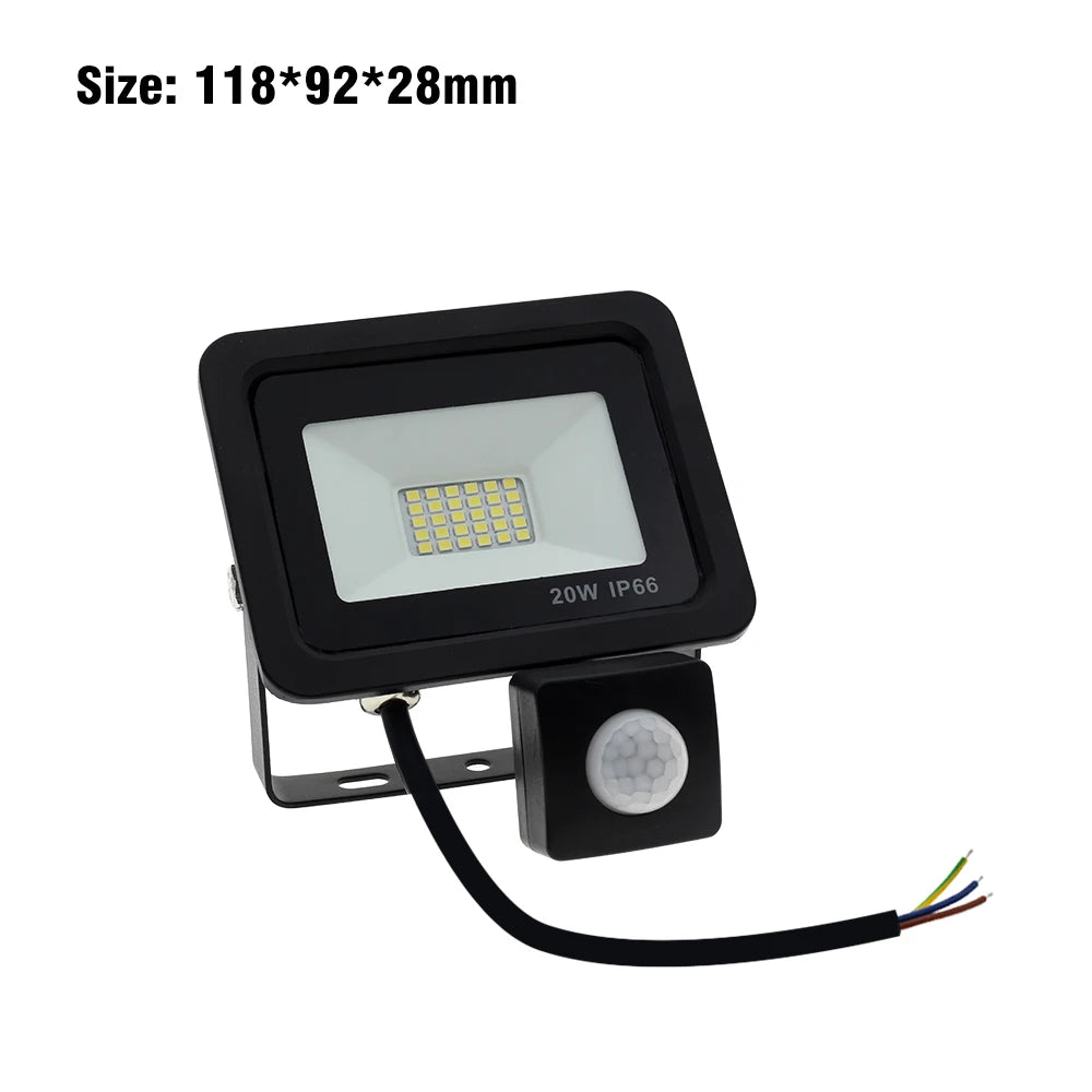 LED Floodlight PIR Motion Sensor White IP66 AC220V Exterior Projector Spotlight SMD2835 Outdoor Lighting Floor Lamp