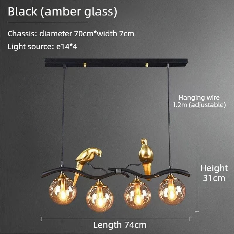 Nordic LED Glass Chandelier Modern Creative Bird Restaurant Dining Table Glass Pendant Light Living Room Bar Counter Decoration