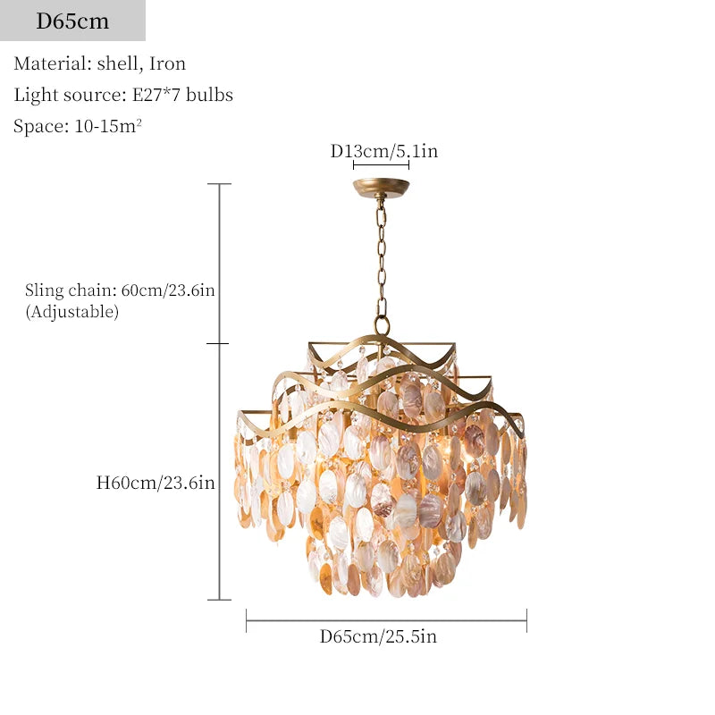 Luxury Shell Hanging Lamp for Ceiling French Living Room Pendant Light Bedroom Crystal Chandelier Home Decorations Luster LED