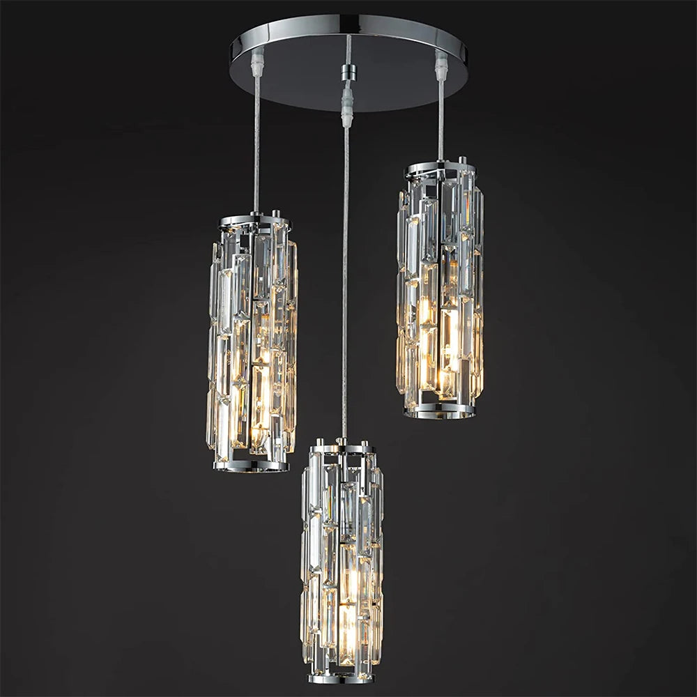 Modern Pendant Light Mini Crystal Chandeliers Adjustable Fixture for Kitchen Island Dinning Room Bedroom Black Chrome 3-Light