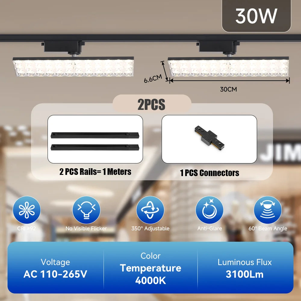 Neutral White LED Track Spotlight - Adjustable Rail Ceiling Lamp Fixture for Home, Retail Shop & Commercial Mall Decor