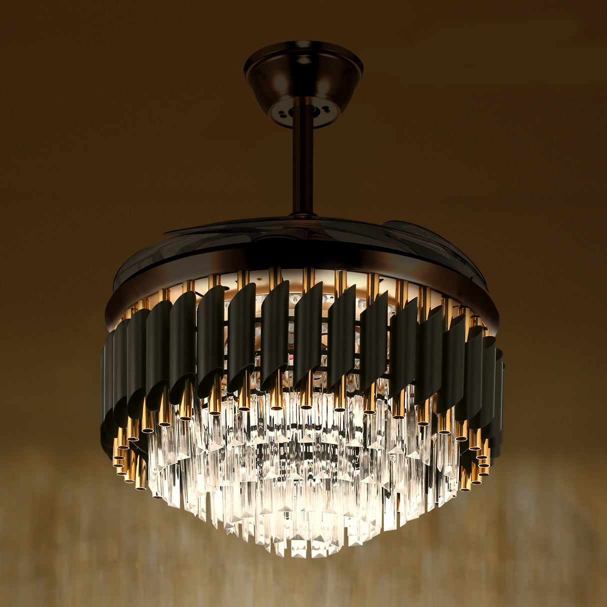 LED Crystal Light With Fan 72W Modern Chandelier Invisible Blades Fan Remote Control For Living Room Bedroom