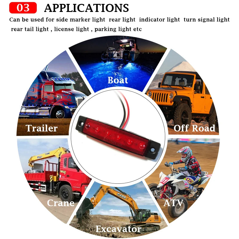 10PCS 12v LED Side Lights Trailer Warning Rear Lamp Parking Lights Led Spotlights for 24v Truck Accessories Red