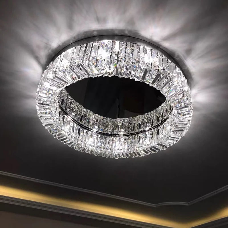 Modern K9 Crystal Ceiling Lamp Fashion Trend Living Room Lamp Children Bedroom Dining Table LED Ceiling Lamp Round