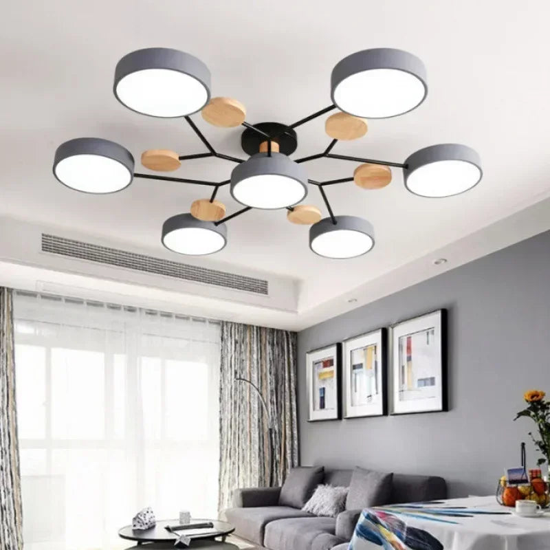 Nordic Creative Macaron Log LED Ceiling Light Bedroom Living Room Chandelie Modern Villa Restaurant Interior Lighting Decoration