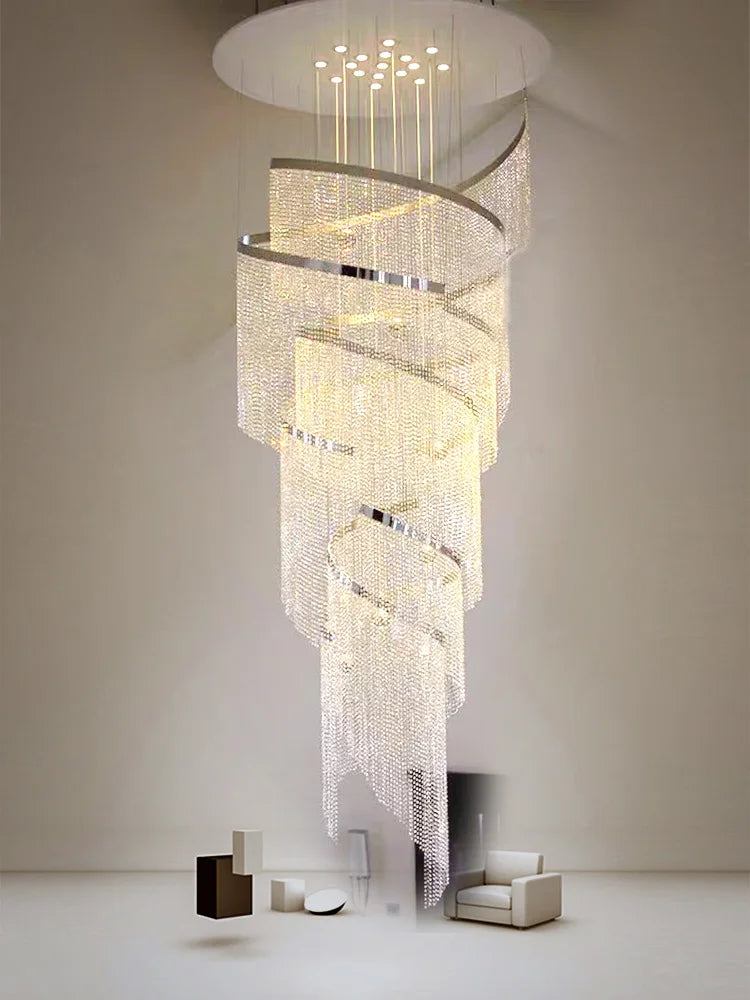 Large Spiral Design Crystal Chandelier For Staircase Hallway Lobby Modern Led Cristal Lamp Luxury Home Decor Led Light Fixture