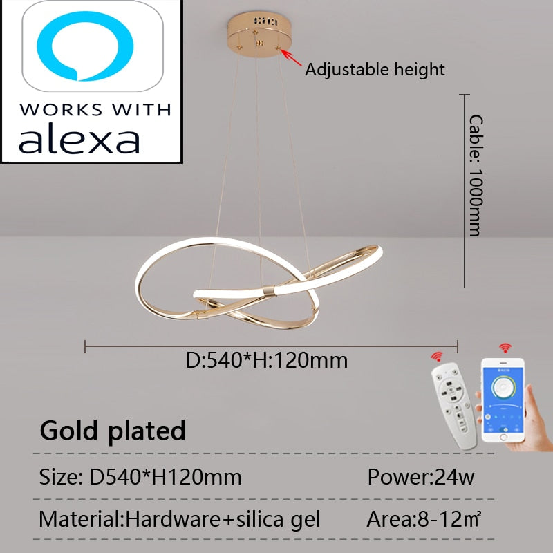 Modern Pendant LED Chandelier Lamp AC110-240V Hanging Chandelier Lights for Dinning Bed room Kitchen Alexa Google Home