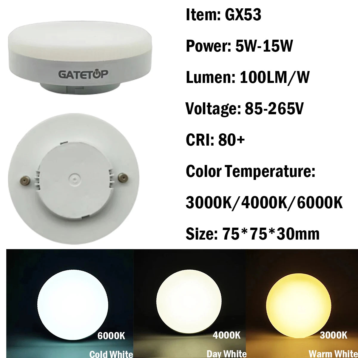 LED cabinet light wardrobe light GX53 spotlight AC85V-260V 4-20PCS no flickering warm white light 5W-15W high lumens 100LM/W